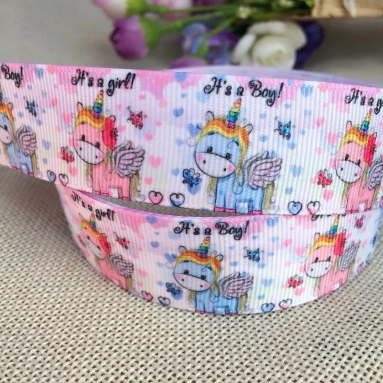 

1'' (25mm) NEW arrivals 5 yards Kawaii unicorn Ribbon For Diy Hairbow headwear printed grosgrain ribbon gift decoration ribbons