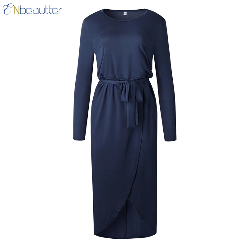 ENbeautter Autumn Dress Women 2018 Open Fork Irreg...