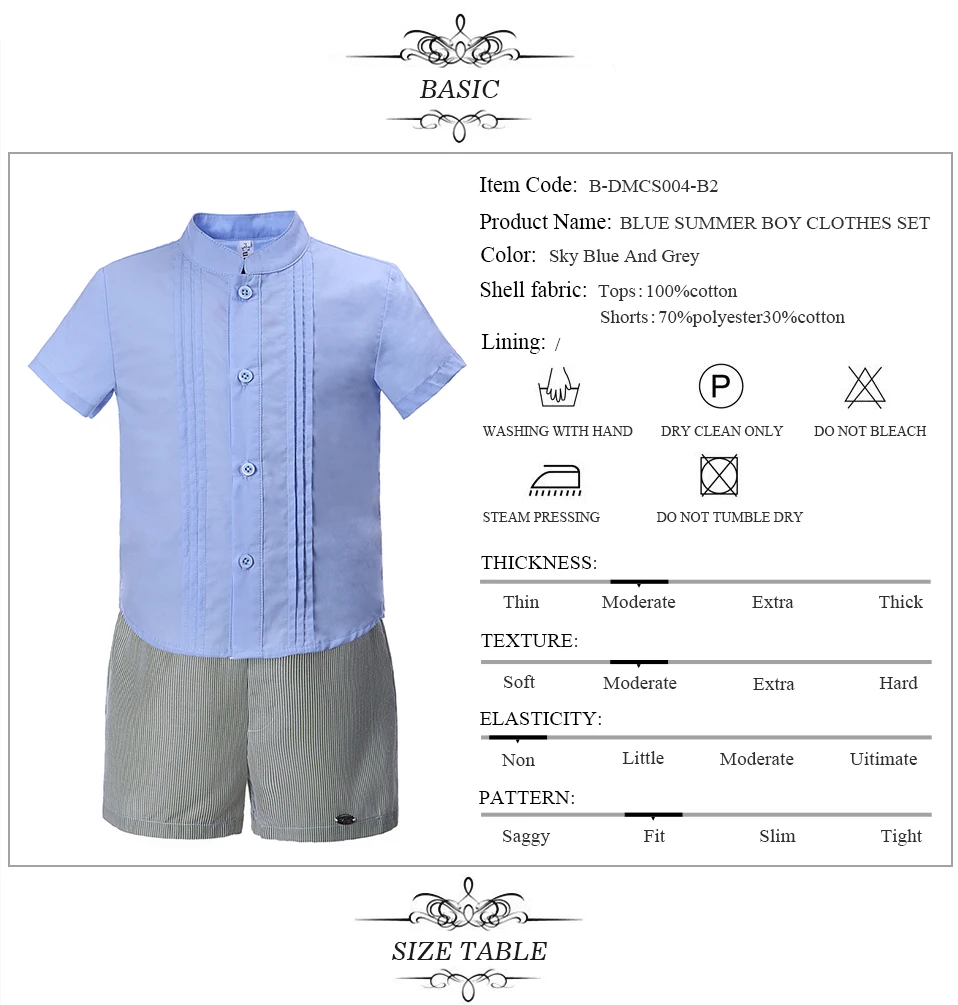Pettigirl/летние комплекты одежды для мальчиков повседневные синие футболки с воротником «Мандарин» и полосатые шорты, хлопковая детская одежда B-DMCS004-B2