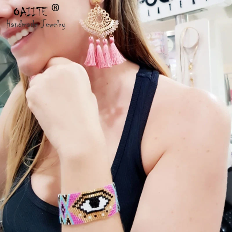 

2018 Lucky Evil Eye Bracelets MIYUKI Eeed Beads handmade adjustable rope long tassl Bohemia style for women gift