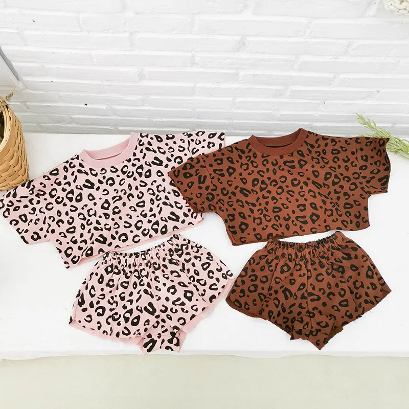 

2019 Fashion Leopard Print Tops+Shorts 2 Piece Set For Girls Children's Clothing Sets Toddler Baby Girl Summer Clothes Kids Suit