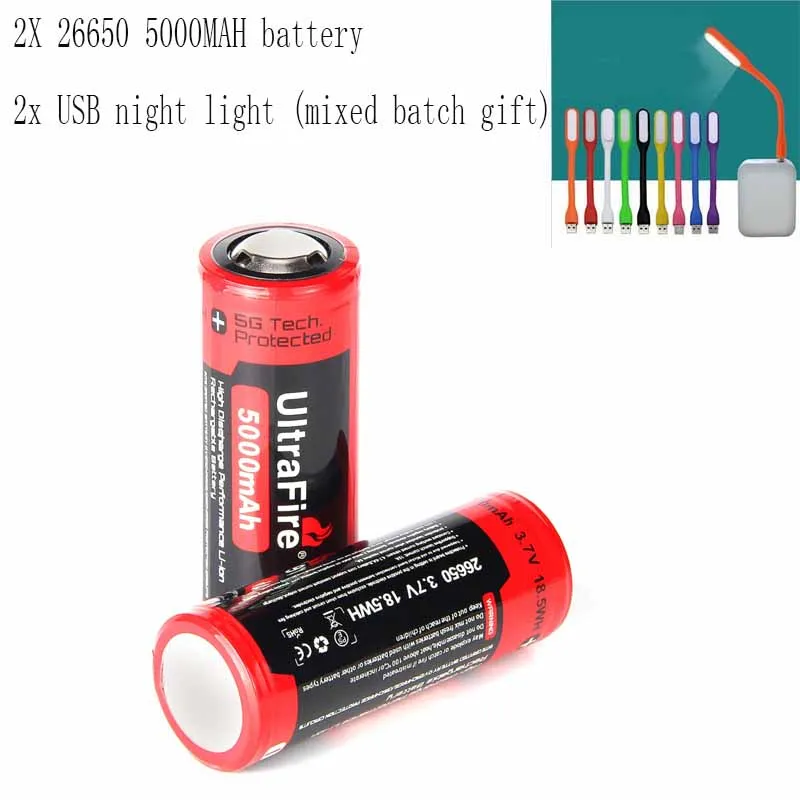 Ultrafire BRC 26650 3,7 в 5000 мАч перезаряжаемая литиевая батарея с защитной панелью, фонарь для зарядки, аккумулятор luz USBLED night