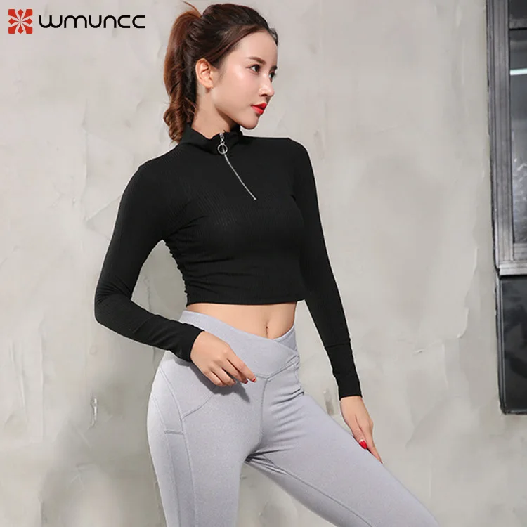 

Women Zipper Yoga Top T-Shirt Long Sleeve Sport Cropped Tops Gym Running Jacket Fitness Workout Quick Dry Fitness Clothing Soft