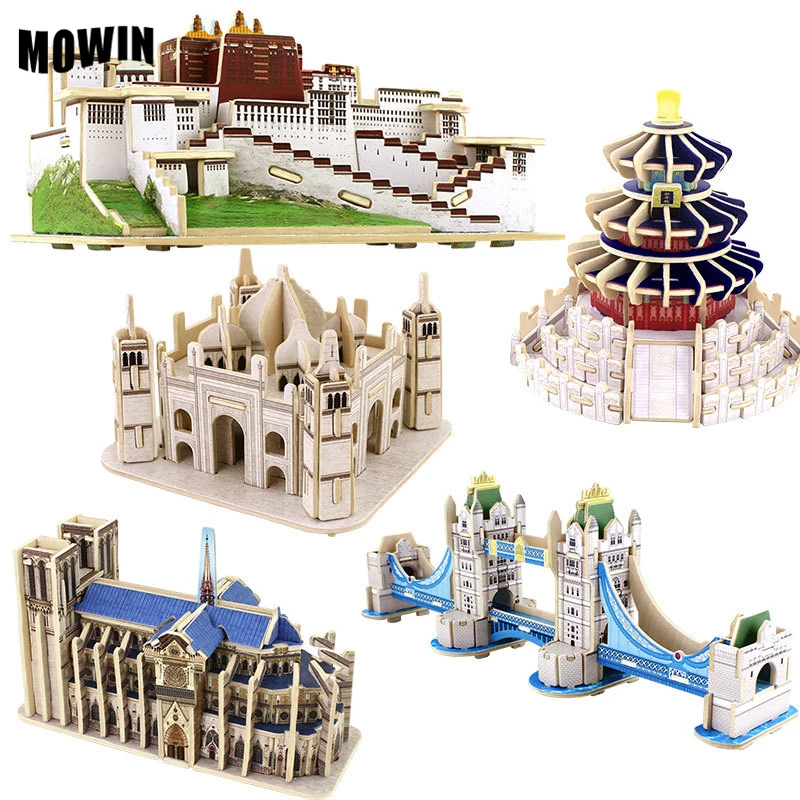 

Taj Mahal London Bridge Church Buiilding 3D Wooden Puzzle Jigsaw England France Famous Coustruction Model Toys Kids Nice Gifts