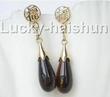 

Free Shipping >> AAA natural Dangle 8*21mm drop Yellow Tiger's eyes Earrings post