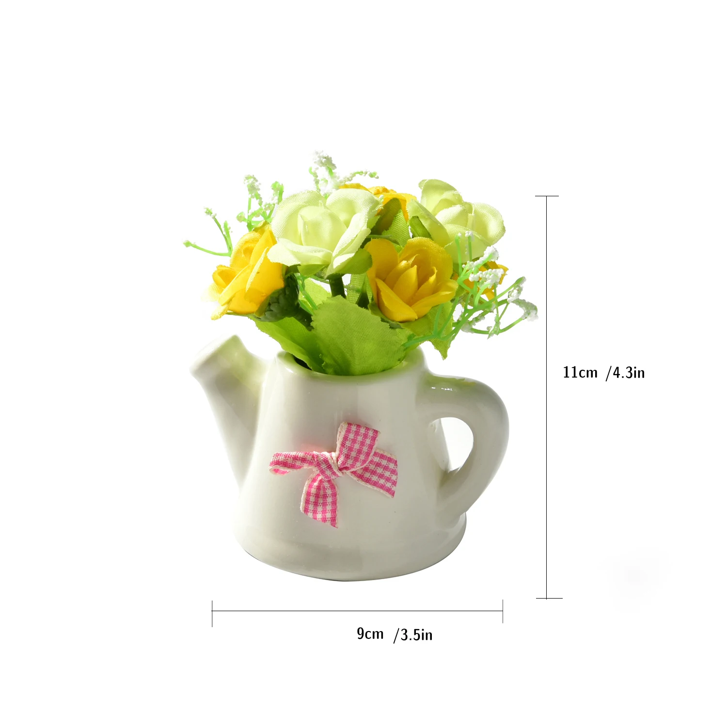 Beautiful Rose Artificial Flower Rose+Ceramic Pot Vase Mini Bonsai for Living Room Garden Decoration Farmhouse Decor Fake Flower