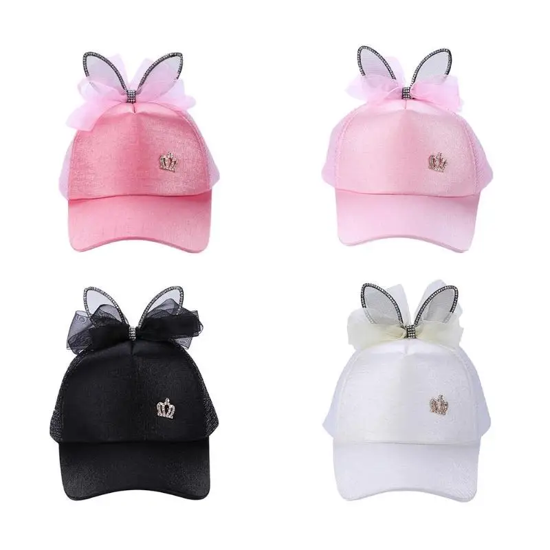 Summer Girls Baseball Cap with Silk Ribbon Ears Cute Kids Outdoor Sunscreen Peaked Children Breathable Visor Sun Shade Hat | Детская
