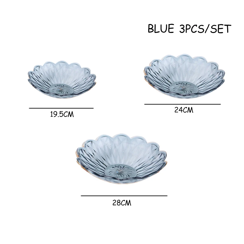 Blue Пластик посуда блюдо для закусок цветок Форма чашка и блюдце бытовой столовый инструмент тарелка для фруктов, выпечки прозрачный стержень лоток для теста 3 шт./компл - Цвет: Blue