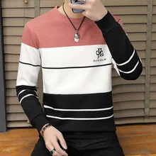 Мужская футболка с длинным рукавом, весна, НОВАЯ тонкая рубашка, майка, полосатая одежда, летняя рубашка