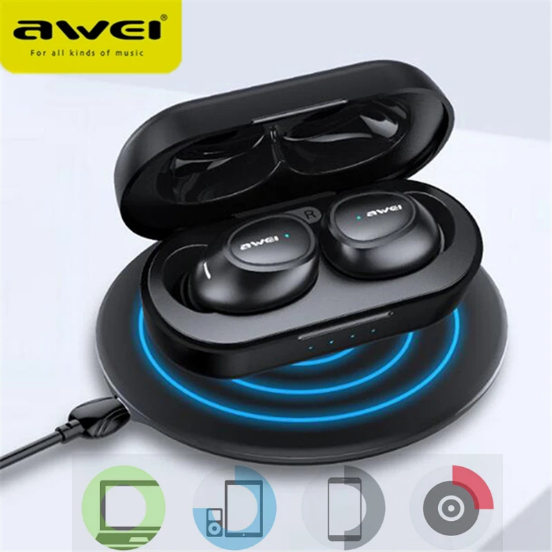 

Awei T6C TWS Wireless Mini Stereo Earphone Bluetooth 5.0 Binaural In Ear Earbuds with Charging Dock for Xiaomi Huawei Phone