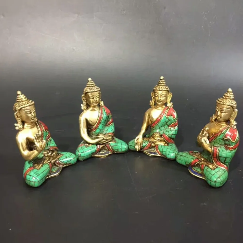 

4 piece/set!!! Collection original Tibetan gilt turquoise Copper Buddha statue/Tibet Handwork old 4 style Sakyamuni sculpture
