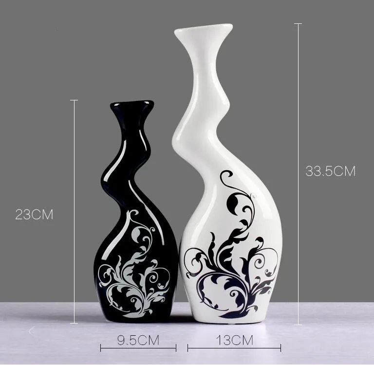 Классический черно-белый набор керамических ваз, Европейский минималистичный контейнер для вазы, мебель для керамических изделий, сушеные цветы, декоративная ваза - Цвет: 2pcs