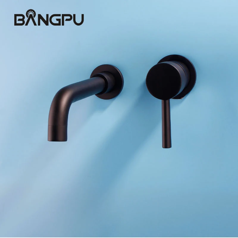 

Class's black enter wall type lavatory faucet hot and cold all copper bathroom ark face basin faucet dark outfit