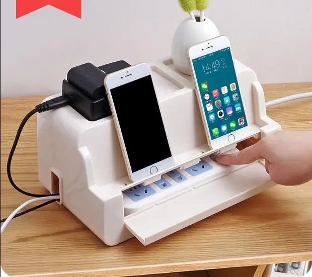 Desktop Power Cord Storage Box Large Computer Data Cable