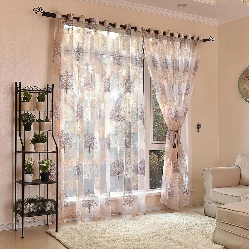 

100x250cm Floral Tree Voile Curtain Sheer Voile Window Curtains Vintage Tree Branch Tulle Tube Curtain Bedroom Living Room