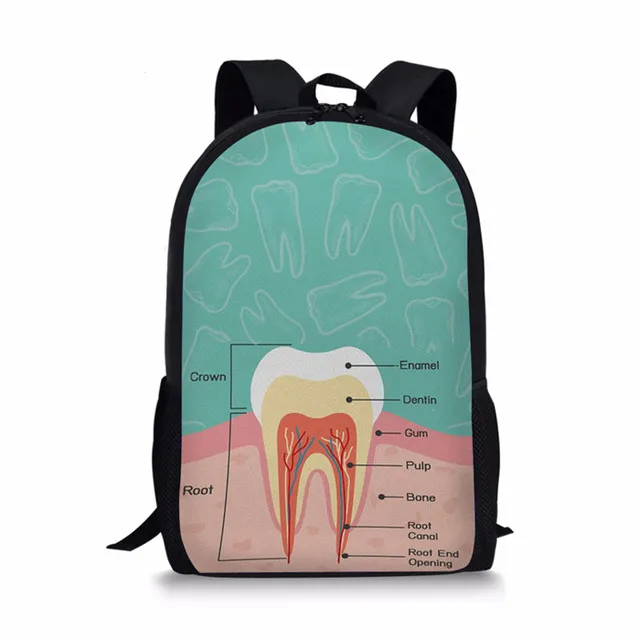 FORUDESIGNS Cartoon Dentist Teeth Backpack for School Bags Girls Book
