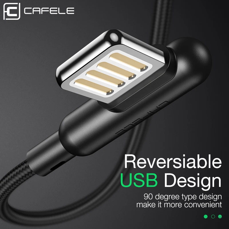 Кабель Cafele USB Type C для Huawei p20 30 pro 90 градусов мобильный телефон кабель 3A быстрой