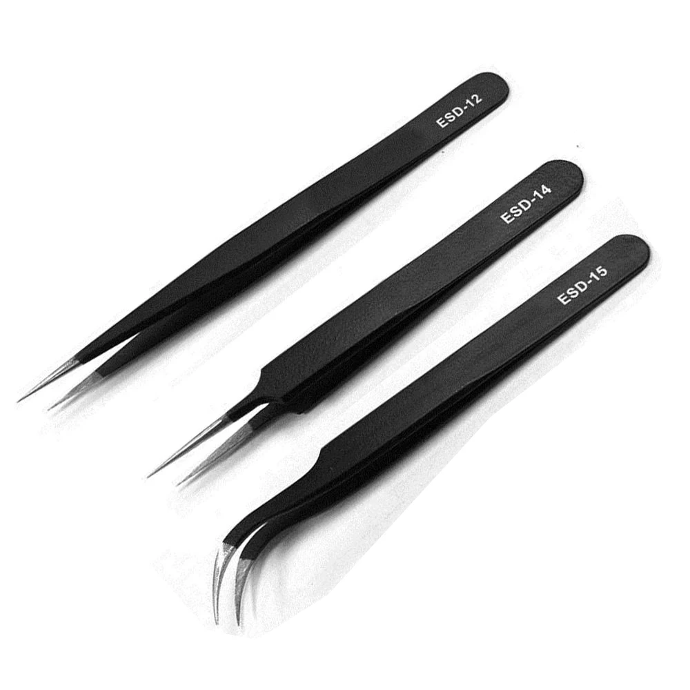 2pc Non-magnetic Tweezers Plier Stainless Steel Non-slip for Jewelry ICs Eyelash