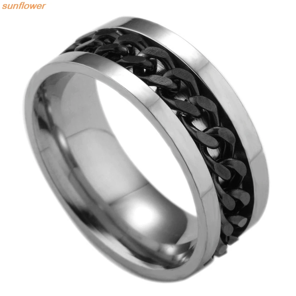 

Fashion Spinner Black Chain Ring For Men Punk Titanium Steel Metal