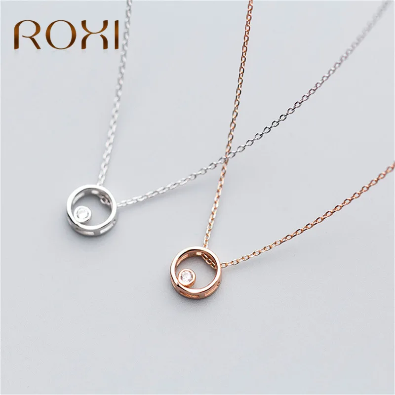 

ROXI Authentic 925 Sterling Silver Choker Necklace Round Circle Pendant Necklaces Silver Chain Crystal Necklace Women Jewelry