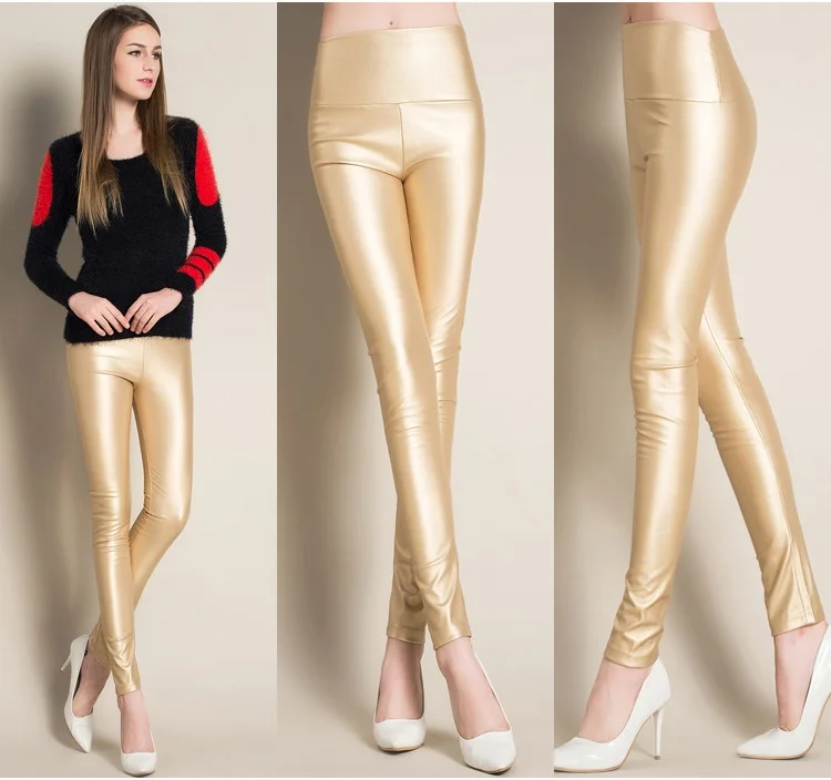 2017 new fashion PU faux Leather women pants high waist