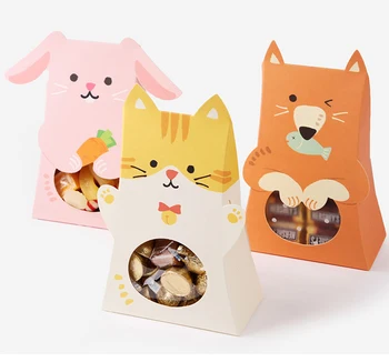 

12PC Cute Cat Animal Paper Candy Box Kids Birthday Party Decoration Baby Shower Paper Gift Chocolate Bag With Window Party Favor