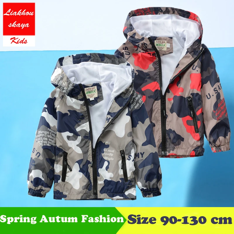 

Liakhouskaya 2019 Spring Boy/Girls Outwear Children's Camouflage Hooded Jackets For Boys Handsome Kid Long Sleeve Windbreaker
