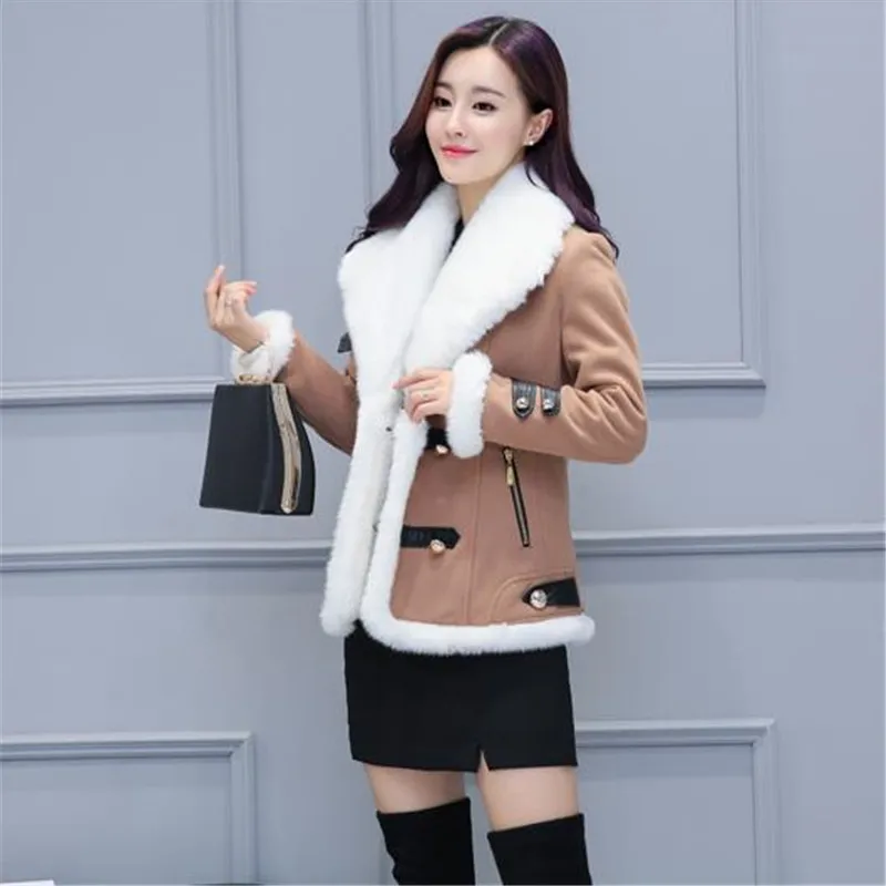 Пальто из овечьей шерсти, осень и зима, новинка, вельветовое пальто с отворотом, короткая хлопковая куртка, женское теплое Стеганое пальто для женщин K0636 - Цвет: Camel