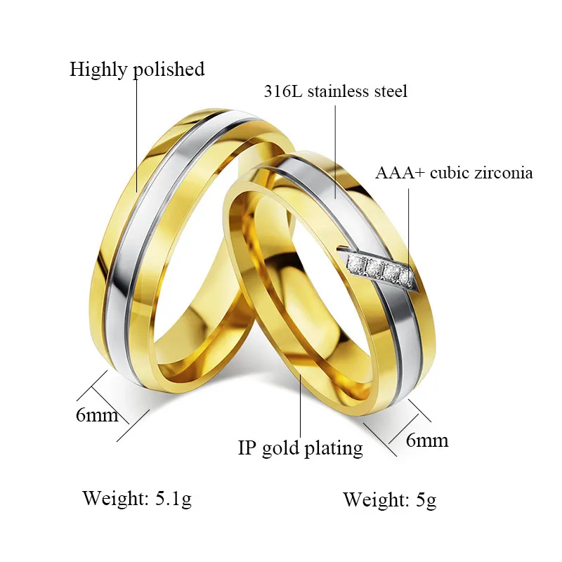 Золотые обручальные кольца из нержавеющей стали для женщин и мужчин обручальные кольца для пар оптом