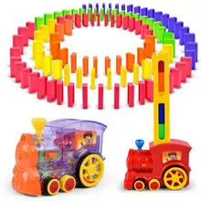 Домино Электрический поезд Новое Автоматическое размещение с светильник звуковая модель игрушки образовательные строительные блоки Сделай Сам пластиковая игрушка набор 100 шт