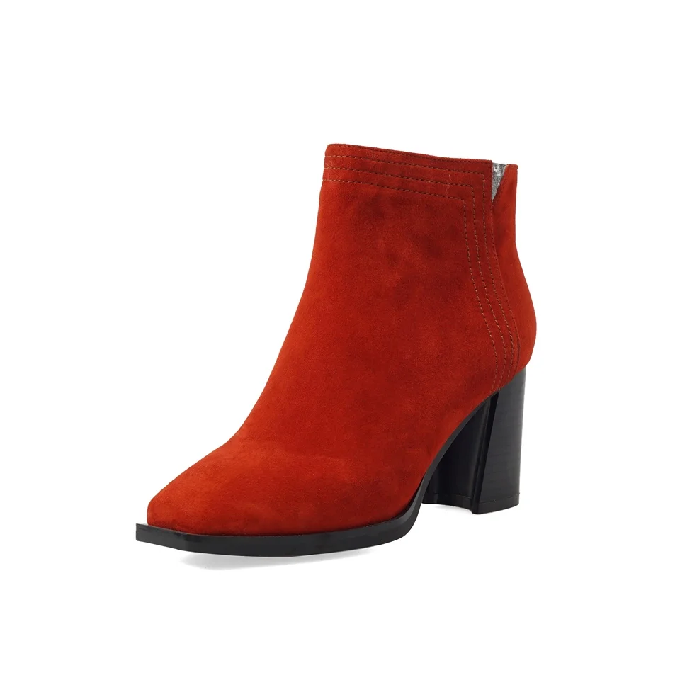 

2018 autumn and winter new women's boots square head with thick heel red black solid color high quality ankle boots women shoes
