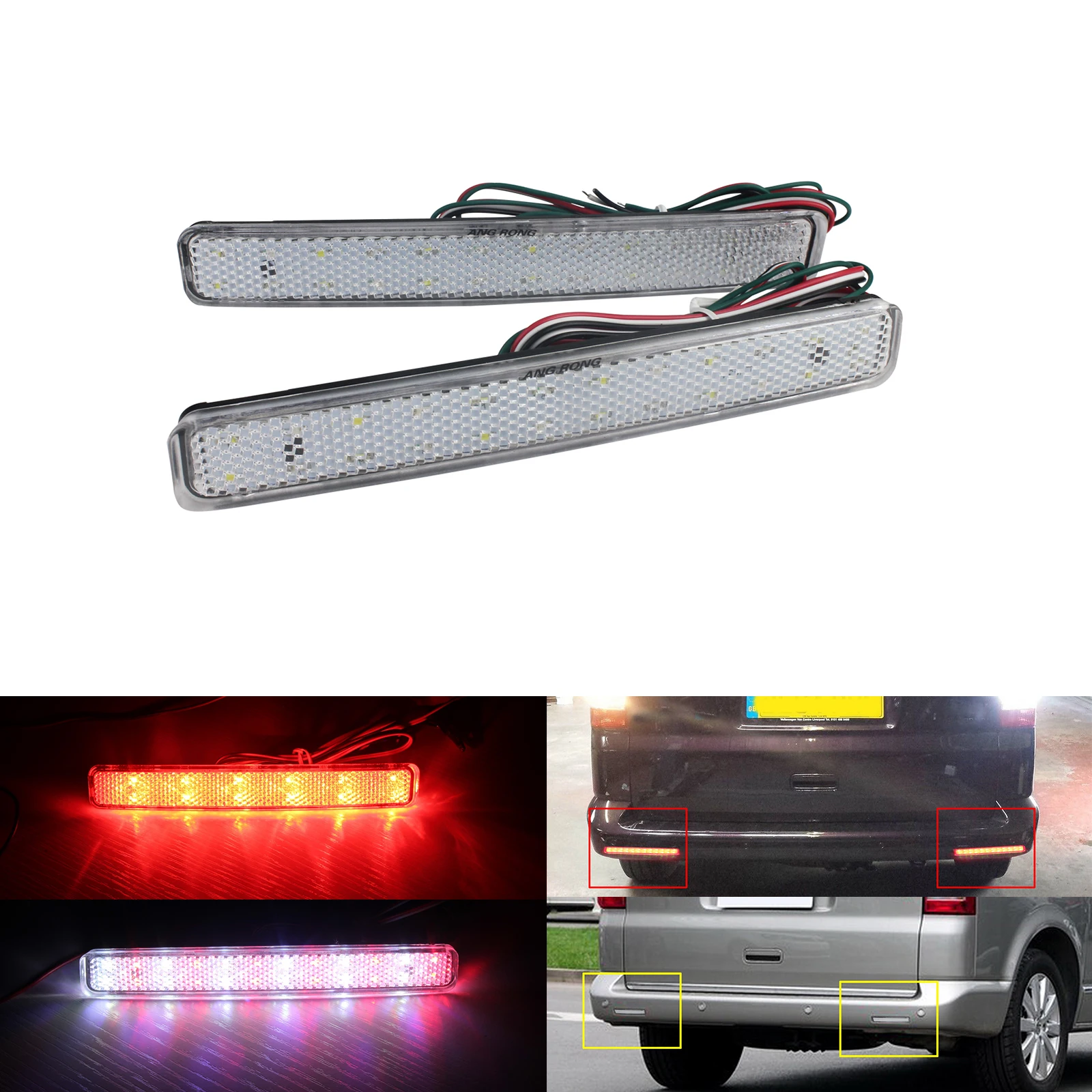 

ANGRONG For VW Transporter T5 LED Rear Bumper Reflector Reverse Brake Stop Light Clear Lens
