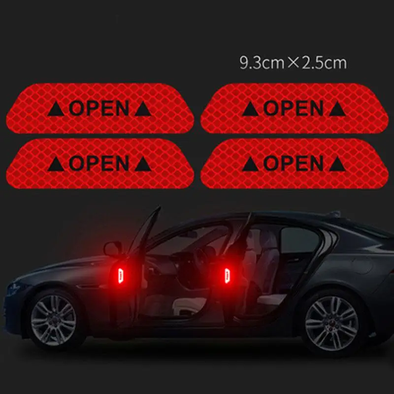 4Pcs/set Auto Car Door OPEN Sticker Universal Safety Warning Mark Reflective Tape Decal Scratchproof Prevent-bump Car Accessory - Цвет: red