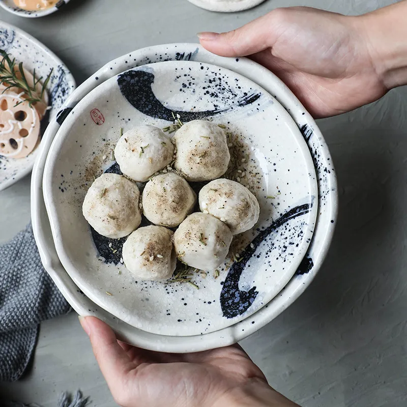 

NIMITIME Japanese Style Retro Ceramic Plate Irregular Seasoning Snack Dish,Dim Sum Tableware