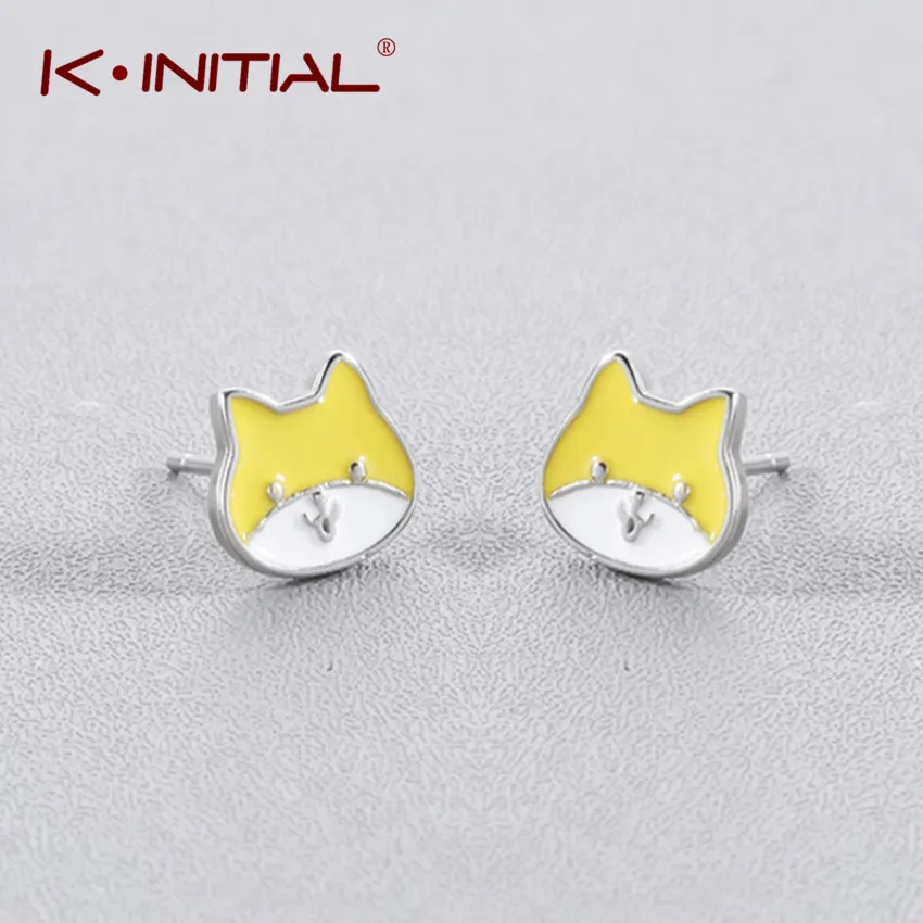Kinitial Cute Children Kitty Cat Stud Earrings for Girls Kids Animal