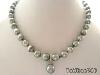 

Hot sale Genuine 8-9mm Gray Grey Pearl 18KWGP Clasp Pendant Necklace