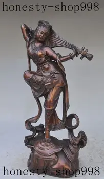 

Crafts statue Folk Chinese Pure Bronze Goddess Belle Girl Beauty fairy Musician Lute Statue