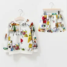 

Autumn Girls Clothing Set 2018 Cute Print Fashion Girls Coat Skirt 2pcs Clothes Fashion Children Sets
