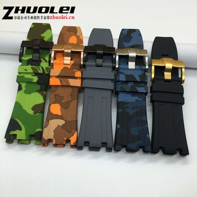 

Luxury Band 28mm camouflage balck Rubber Silicone Waterproof with stainless steel pin buckle Strap for AP watchband