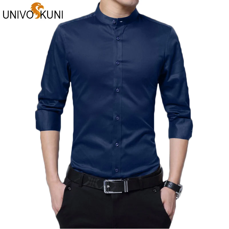 UNIVOS KUNI 5XL Men Solid Shirts New Male Dress Stand