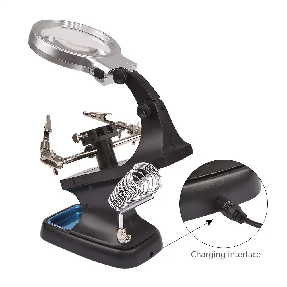 Lupa de joyer/ía ajustable 5X Lupa de tercera mano Acero para ensamblaje electr/ónico de soldadura de joyer/ía