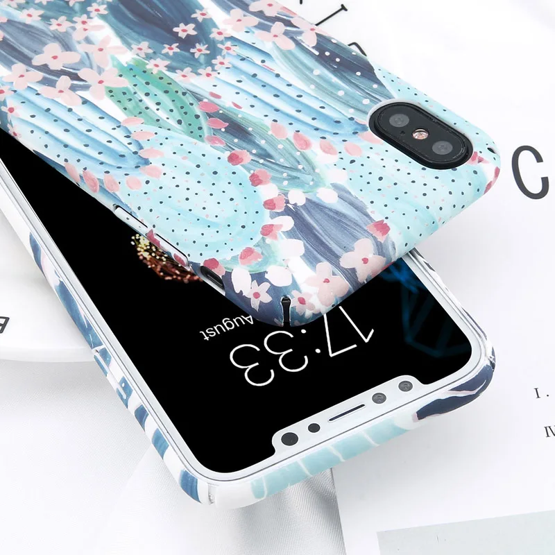 USLION Candy Color Leaf Case For iPhone XR XS MAX X Green Cactus Flower Phone Cases For iPhone 8 7 6 6S Plus Hard PC Full Cover