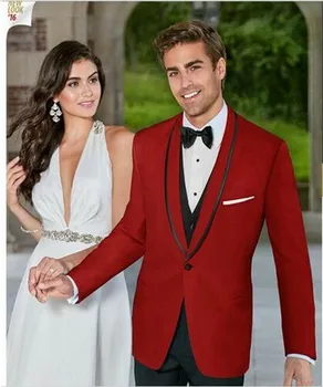 

New Red Mens Suits (Jacket+Pants+vest+tie) 3 Pieces Wedding Suits for Men Single Breasted Groom Tuxedos Business Formal Suit
