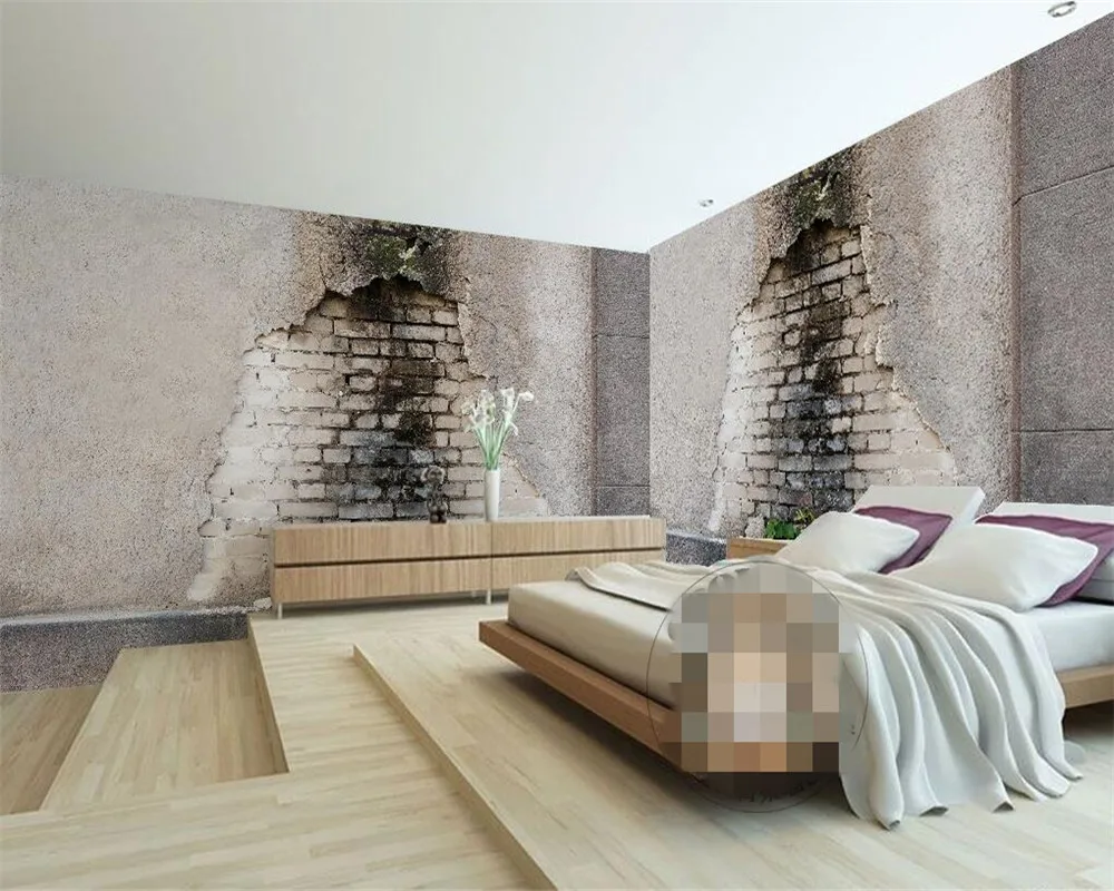 

Beibehang 3D Wallpaper Cement Falling Brick Gray Stones Retro Fashion Wallpaper Mural papel pintado pared wall paper home decor