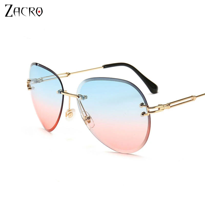 

Zacro Oulylan Rimless Sunglasses Women Sun Glasses Gradient Shades Cutting Lens Oversized Frameless Metal Eyeglasses UV400