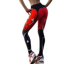 JLZLSHONGLE Baru Sexy Jantung Cetak Legging Celana Fashion Wanita Merah Hitam Patchwork Sporting Dicetak wanita Kebugaran Legging