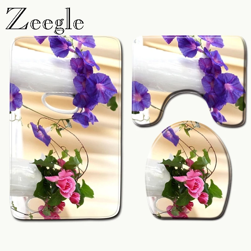 

Zeegle 3PCS Bathroom Mats Set Bath Mat Coral Fleece Floor Memory Foam Rug Toilet Pattern Non-slip Carpet Mattress Bathroom Decor