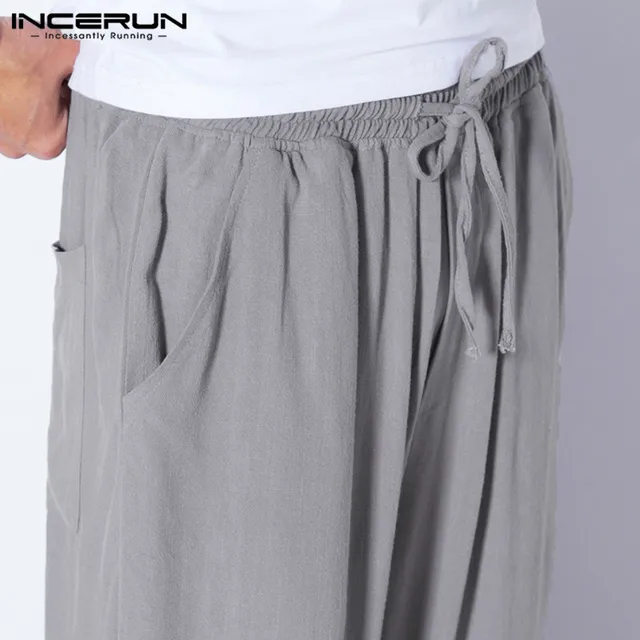 INCEURN Men’s Harem Pants Ankle Button Casual Pants Loose Pant Wide Legs Joggers Men Clothes Pantalon Women Cotton Baggy  5XL