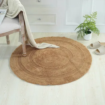 

100% Cotton Soft Simple Mat Water Absorption Non-Skid Backing Rug Round Solid Doormat for Bedroom Living Room Hallway Bath Rug