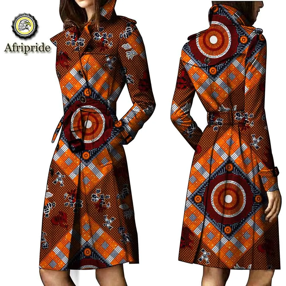 2019 африканские пальто для женщин AFRIPRIDE Базен riche Анкара принт натуральный хлопок Тренч частный индивидуальный восковой батик с круглым